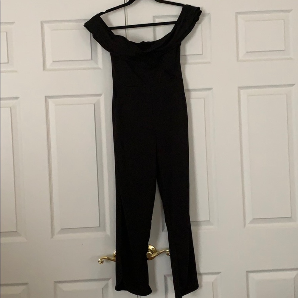 Black off shoulder jumpsuit